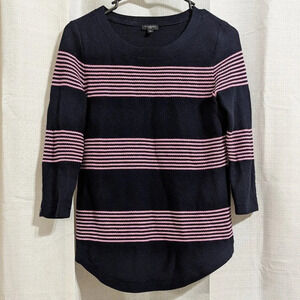 Talbots Women's Knit Sweater Size S/M Black Purple 3/4 Sleeves Cotton Blend